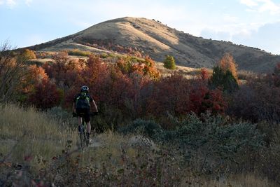 DSC_0955 City Creek Trail in Autumn with Mountain and Biker