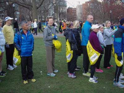 Waiting in line at Boston Common for the buses to Hopkinton