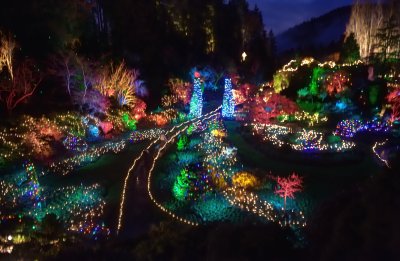 Christmas lights in Sunken Garden at Butchart Gardens