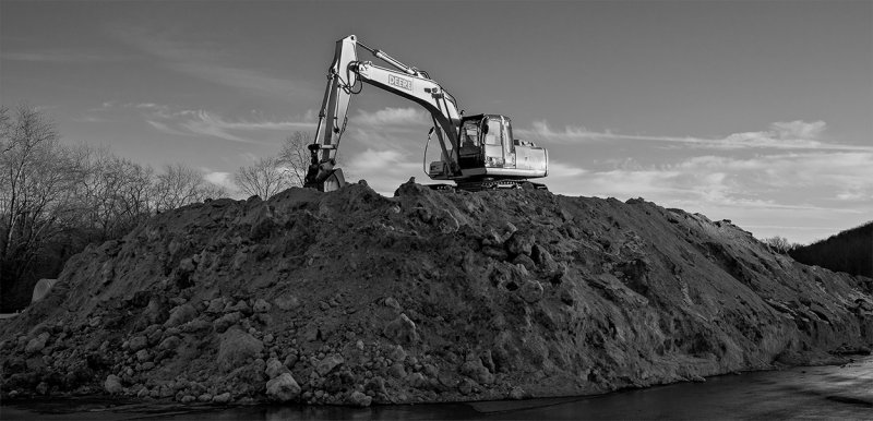  Excavator on snow pile - 2013 January Challenge B&W #22