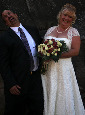Dawn and Ted Thiessen clowning around after ceremony