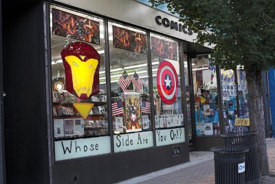 Our front window celebrating the best Marvel Comics Crossover event ever !
 Samantha and Malinda did a spank out job on the front window display!