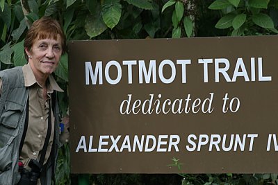 Joan at Asa Wright Lodge Motmot trail