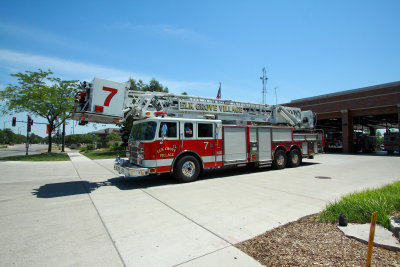 Elk Grove Village,IL Tower Truck 7 Departs Station 6-15-12 117 PM #1.JPG