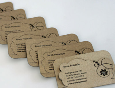 collection of laser engraved business cards