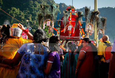 Kavadi carriers walking to Batu Caves