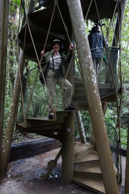 This day it REALLY rained so we were glad to stand under the stairs of the tower (that lead to the top of the rainforest canopy)