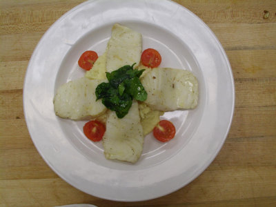 Chef Bruce Schuver.  Seared Sea Bass, Parsnip Puree,  Sauted Spinach.jpg