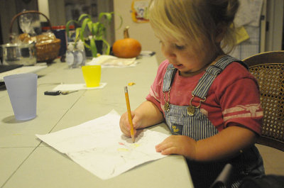 Annie works on penmanship