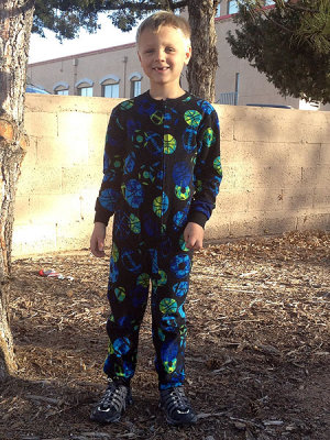 Simon dressed for pajama day at school.