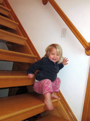 Annie is fascinated by all stairways