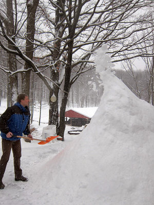 The snowpile continues to grow