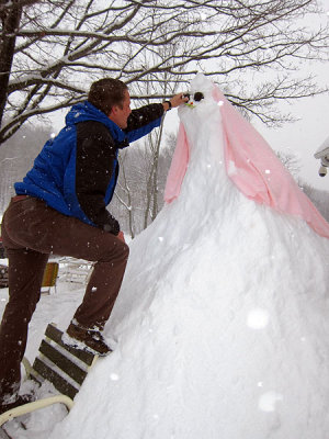 Matt decorates the snow monster