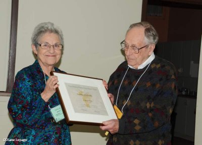 Fenja giving Honorary Member award to J.Bruce Falls