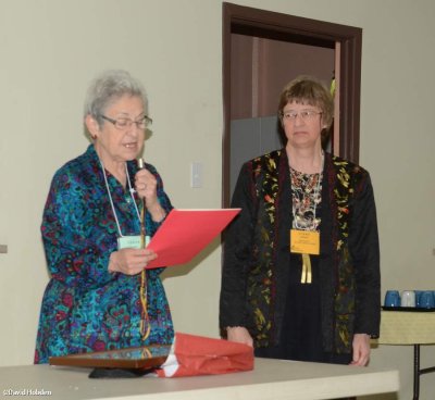 Fenja reading citation for Diane Lepage's Anne Hanes Natural History Award