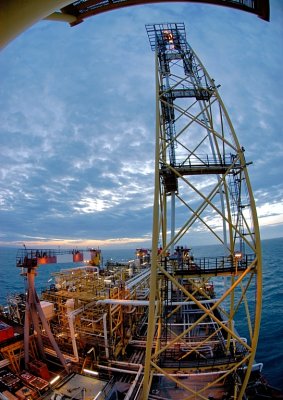Process with flare tower looking aft