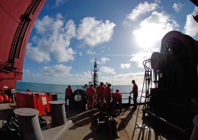 The deck crew getting ready for tanker mooring