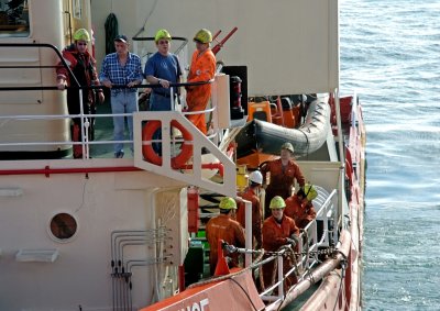 Lots of the Grampian Prince crew on deck