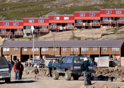 Red row of houses in Iqaluit