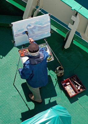 Artist on the foredeck