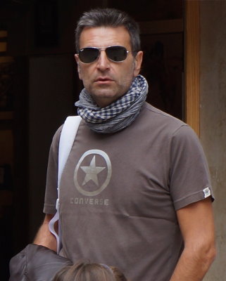 Face of a Roman soldier in modern clothes