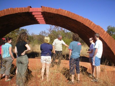 Kevin Dowling CSsR explaining how the clinic was built - sample arch.