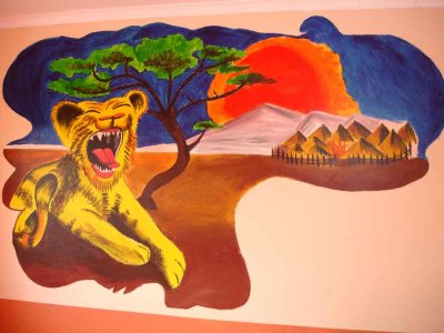 Brillant Mural painted by Clare in Boitekong ARV Clinic