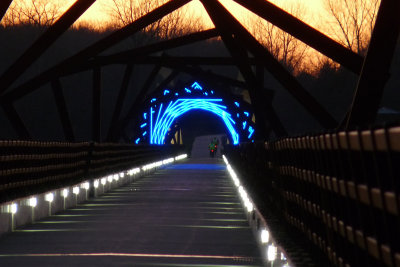 High trestle trail bridge at sunset