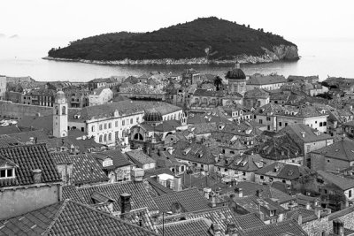 Dubrovnik,  old city rooftops and Lokrum island