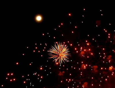 Fireworks with moon