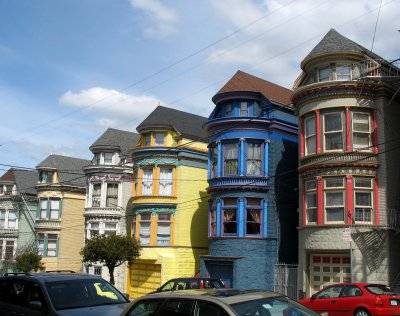 Colorful houses, Clayton Street at Haight