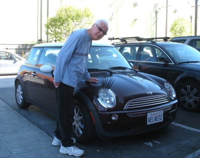 Mini Cooper with eyelashes, Alameda  and Harrison Streets - 2012