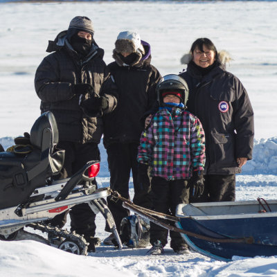 Visitors from Moose Factory on a cold day.