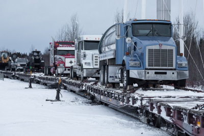 Heavy vehicles on freight 419 in Moosonee.