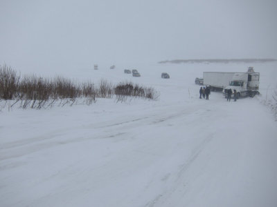 Winter road traffic problems.