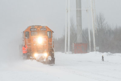 2013 January 31st Polar Bear Express arrives in blowing snow