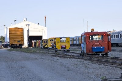 Motor cars heading into shed in Moosonee