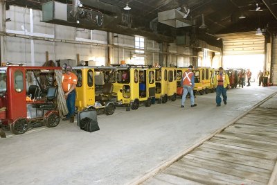 Railcars inside ONR shed in Moosonee