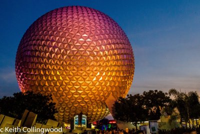 Spaceship Earth at sunset.