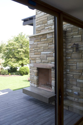 Chimney and patio from inside house