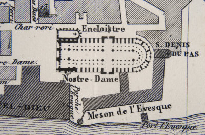 Paris 1291 Map, Notre-Dame Cathedral detail