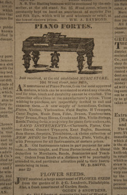 Pianoforte ad from 1836 Pittsburgh Mercury