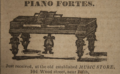 Pianoforte ad from 1836 Pittsburgh Mercury, detail