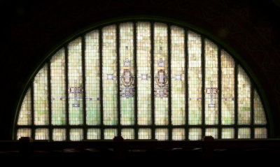 Front stained glass window from inside