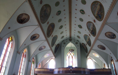 Clerestory murals - looking down nave to west end