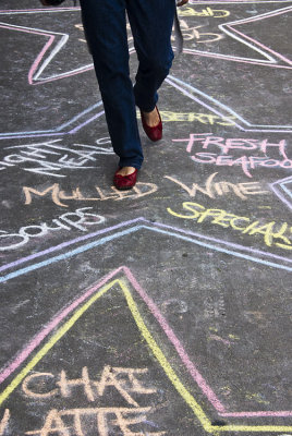 Cheap advertising on pavement, Lyttelton, Canterbury, New Zealand 