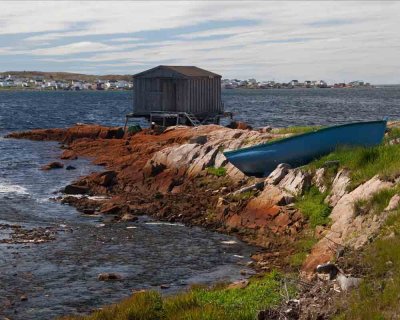 Blue Boat and Stage on Fogo Island