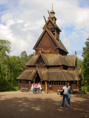 Replik of a wooden church (Stavkirke), Folkmuseum Oslo, Norway
