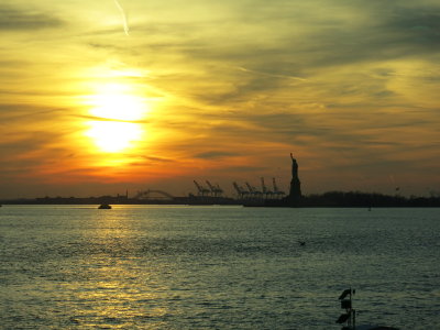 New York City  Statue of Liberty in sunset
