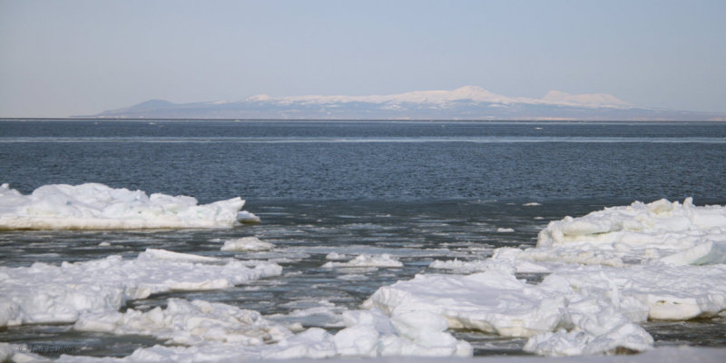 Kuril Islands from the Notsuke peninsula,  Hokkaido, Japan